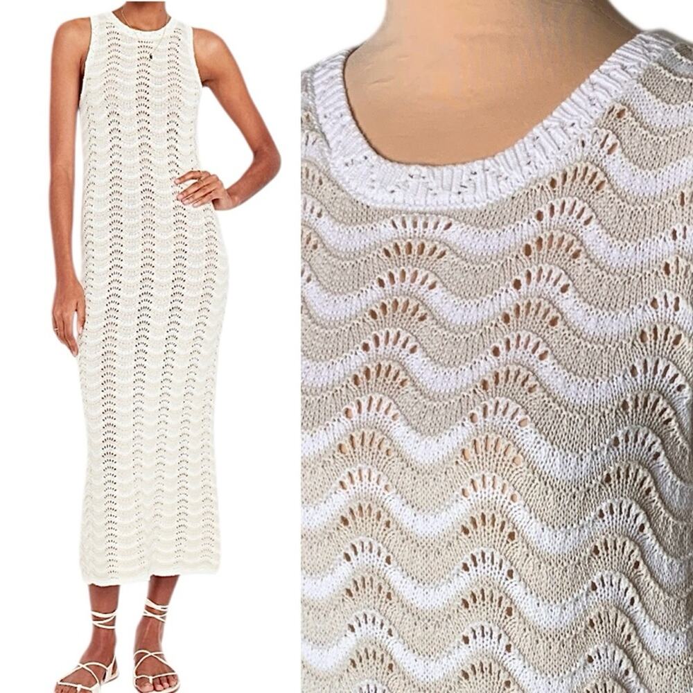 Old Navy Crochet Midi Dress Sea Salt Cream Chevron Size XL Boho Beachy Festival